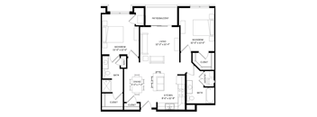 A black and white image of a house floor plan with a patio and balcony.