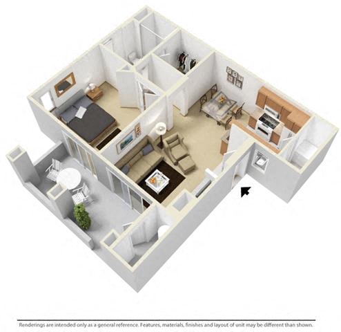 One Bedroom One Bathroom 3-D