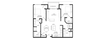 A black and white floor plan of a house with labeled rooms and dimensions.