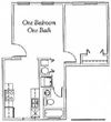 1 Bed 1 Bath 680 square feet floor plan