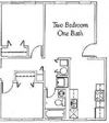 2 Bed 1 Bath 860 square feet floor plan