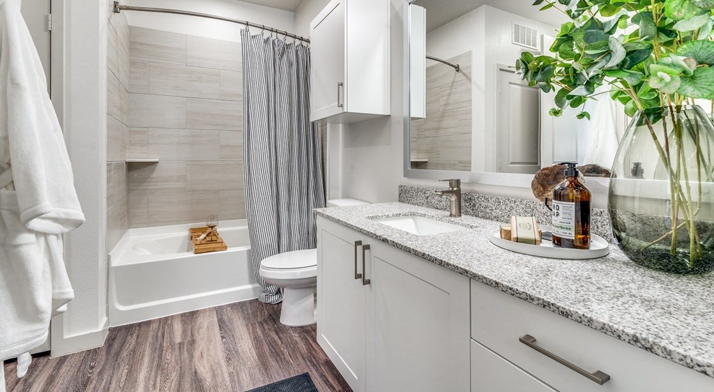 a bathroom with a shower and a sink and a toilet