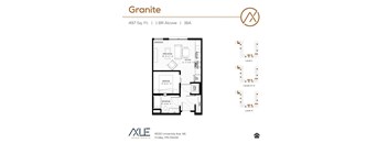 A floor plan for a 1 bedroom apartment at Granite.