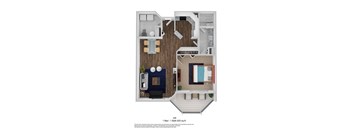 1 Bed, 1 Bath, 820 sq. ft. DR floor plan