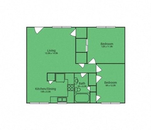the green floor plan of a roommates house