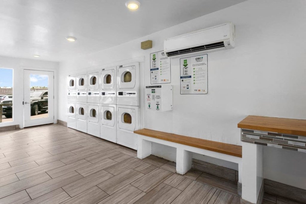 Convenient laundry center at Sono Tempe, a pet-friendly community in Tempe near downtown Tempe, AZ, offering modern washers and dryers for residents.