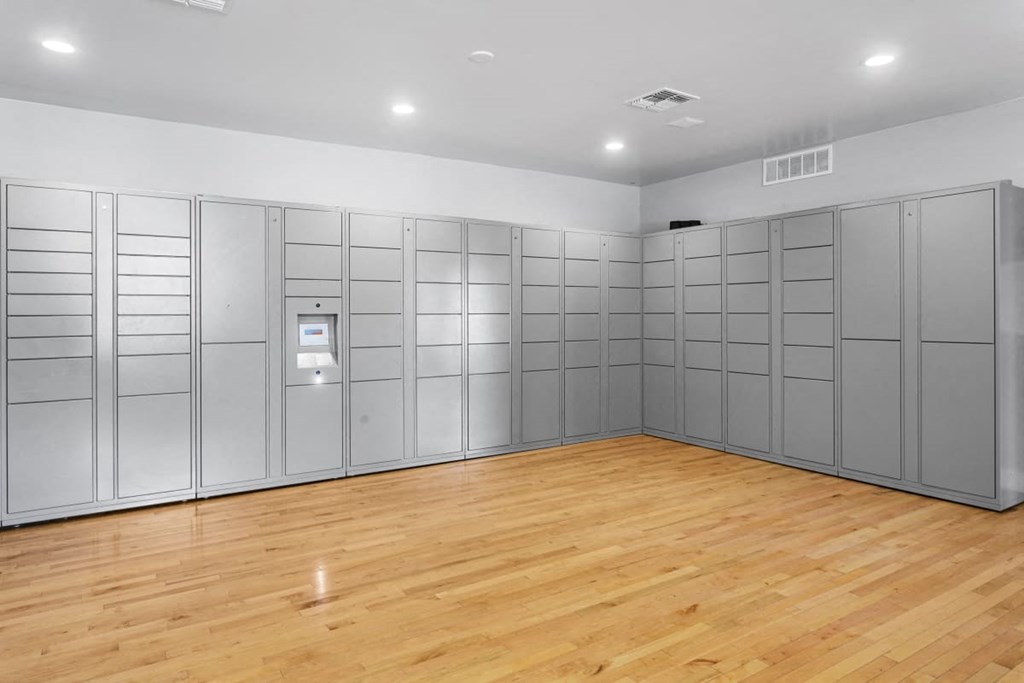 Package lockers at Sono Tempe, a pet-friendly community in Tempe near downtown Tempe, AZ, providing secure and convenient parcel delivery for residents.
