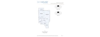 A floor plan for a SkyHouse by Buckhead shows the layout of a one bedroom, one bathroom apartment.