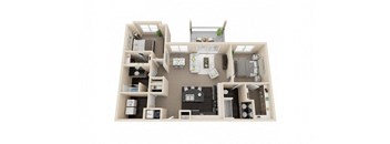 A floor plan of a house with a kitchen, living room, and two bedrooms.