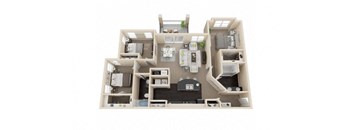 A detailed 3D model of a house layout.