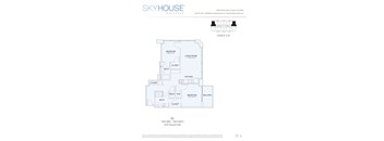 A floor plan for a SkyHouse by Buckhead shows a two bedroom, two bathroom layout.