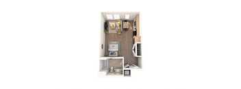 A small, neatly organized kitchen with a sink, stove, and refrigerator.
