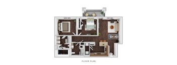 A floor plan of a house with a kitchen, living room, and bathroom.