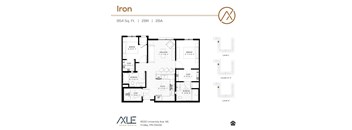 A floor plan for a 2 bedroom, 2 bathroom apartment.