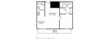 a floor plan of a small house with a kitchen and a dining room