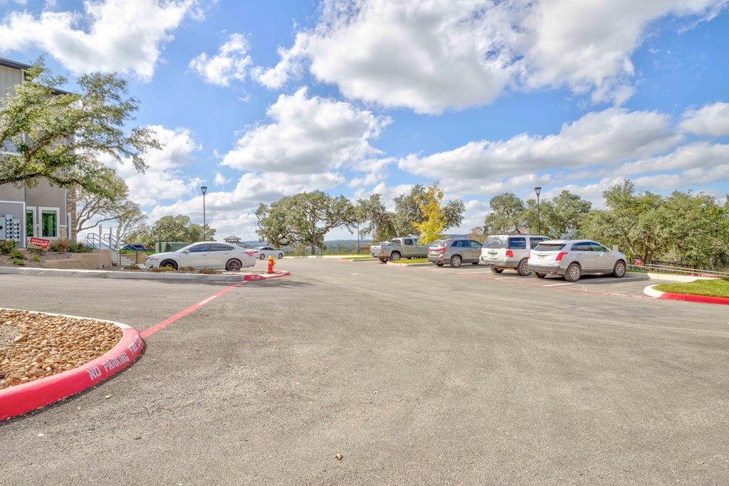 a parking lot with cars parked in it