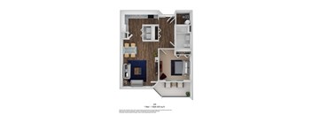 1 Bed - 1 Bath 820. sq. ft. ER floor plan