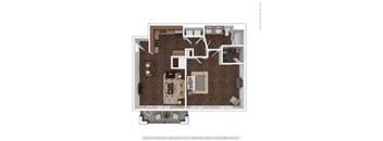 A floor plan of a house with a kitchen, living room, and two bedrooms.