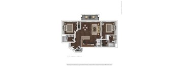 A floor plan of a house with a kitchen, living room, and two bedrooms.