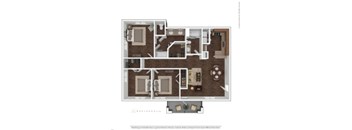 A floor plan of a house with a kitchen, living room, and two bedrooms.