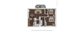 A floor plan of a house with a kitchen, living room, and two bedrooms.