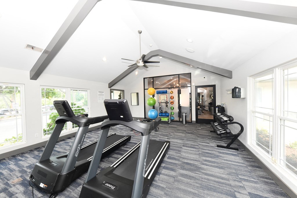 Fitness center with cardio and strength equipment in West End Nashville apartments
