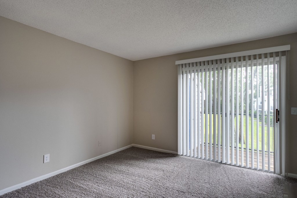 Oasis of Mandarin Apartments in Jacksonville, FL photo of  living room with woodstyle flooring and patio door with blinds