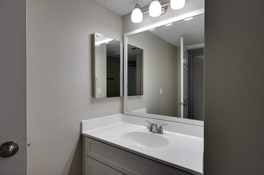 Oasis of Mandarin Apartments in Jacksonville, FL photo of  bathroom with luxurious vanity and storage space