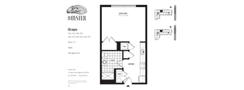 A black and white image of a floor plan for an apartment named Olympia.