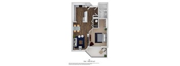 1 Bed, 1 Bath, 630 sq. ft. AR floor plan