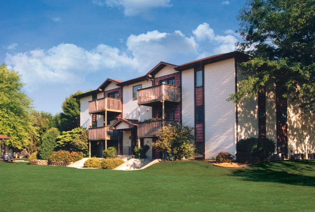 the view of our apartment building from the golf course