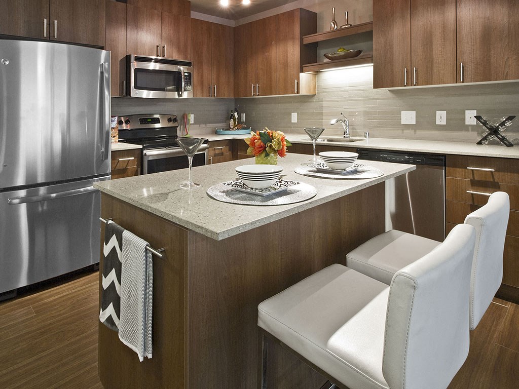 GE stainless steel kitchen appliances at Astro Apartments, Seattle