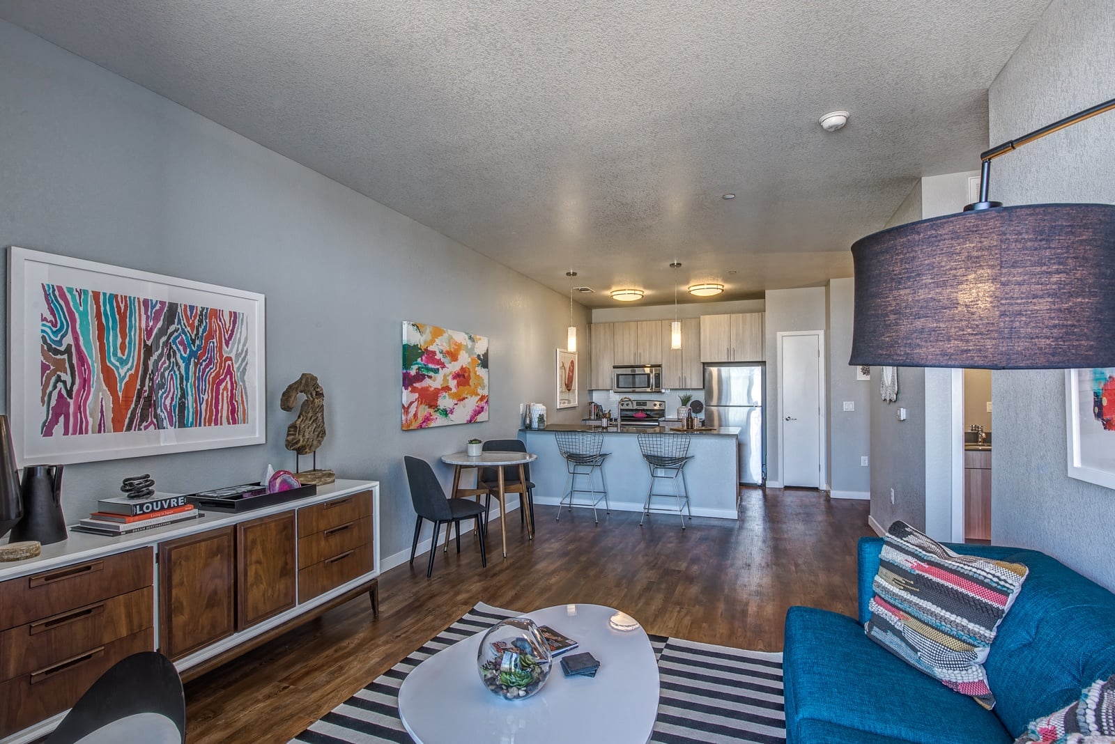 Nine foot ceilings and 11-13 foot ceilings in select units