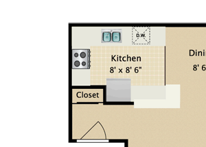 1 br, 1 ba, 717 sq. ft. B