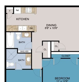 2 Bed, 2 Bath, 966 sq. ft. B3