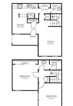 2 Bed, 1.5 Bath, 1058 sq. ft. B4 TH