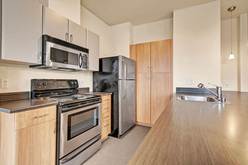 updated kitchen with stainless steel appliances