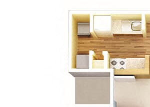 1 Bed, 1 Bath, 602 sq. ft. Iris