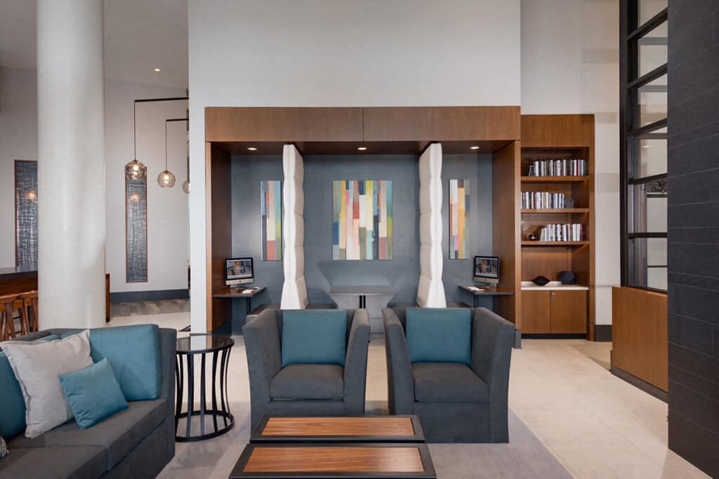 a living room with a couch and a table