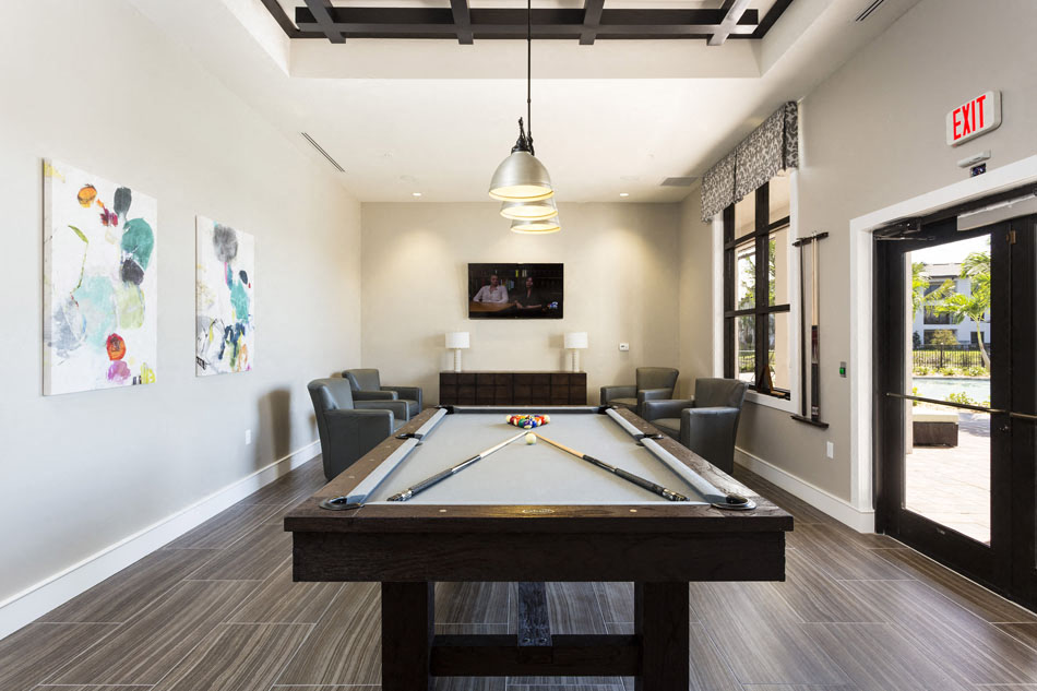 Channelside apartments in Fort Myers, Fl photo of pool table in clubhouse