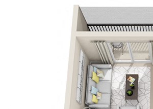 1 Bed, 1 Bath, 670 sq. ft. floor plan