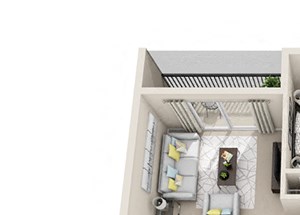 2 Bed, 1 Bath, 860 sq. ft floor plan