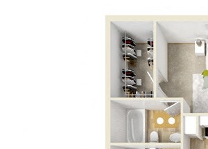 2 Bed, 2 Bath, 1049 square feet floor plan The Adair