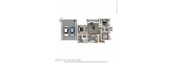 a floor plan of a house with a car in the garage