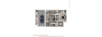 a floor plan with a car in the garage