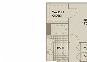 1 bed 1 Bath 975 square feet Palermo + Den floor plan