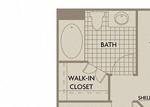 1 bed 1 Bath 715 square feet Siena floor plan