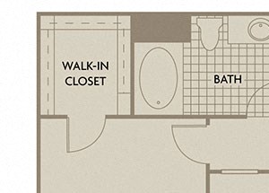 1 bed 1 Bath 820 square feet Verona floor plan