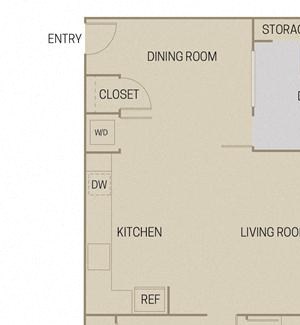 1 bed 1 Bath 806 square feet floor plan A1E