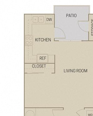 Studio 1 Bath 565 square feet floor plan S1A